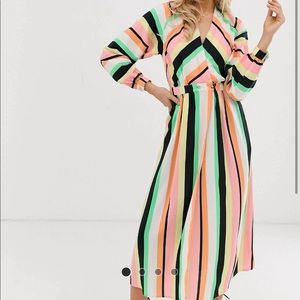 Asos long sleeve wrap maxi dress stripe multi.